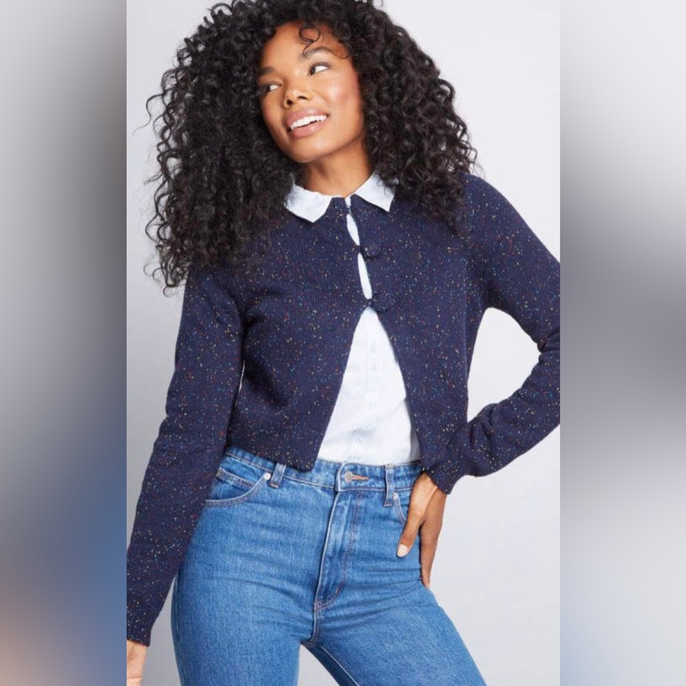 ModCloth Blue Confetti Crop Cardigan